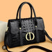 Imported Croco Hard Leather Handbag - Black