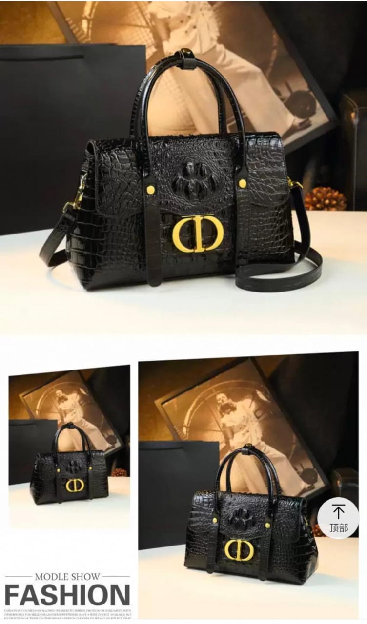 Imported Croco Hard Leather Handbag - Black